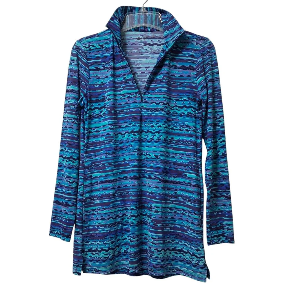 Lands End Rash Guard Cover-Up Womens XS UPF 50+ Pockets Long Sleeve Mini Dress